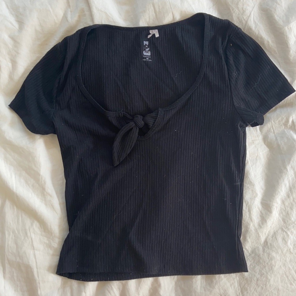 PACSUN BLACK KNOTTED RIBBED CROPTOP